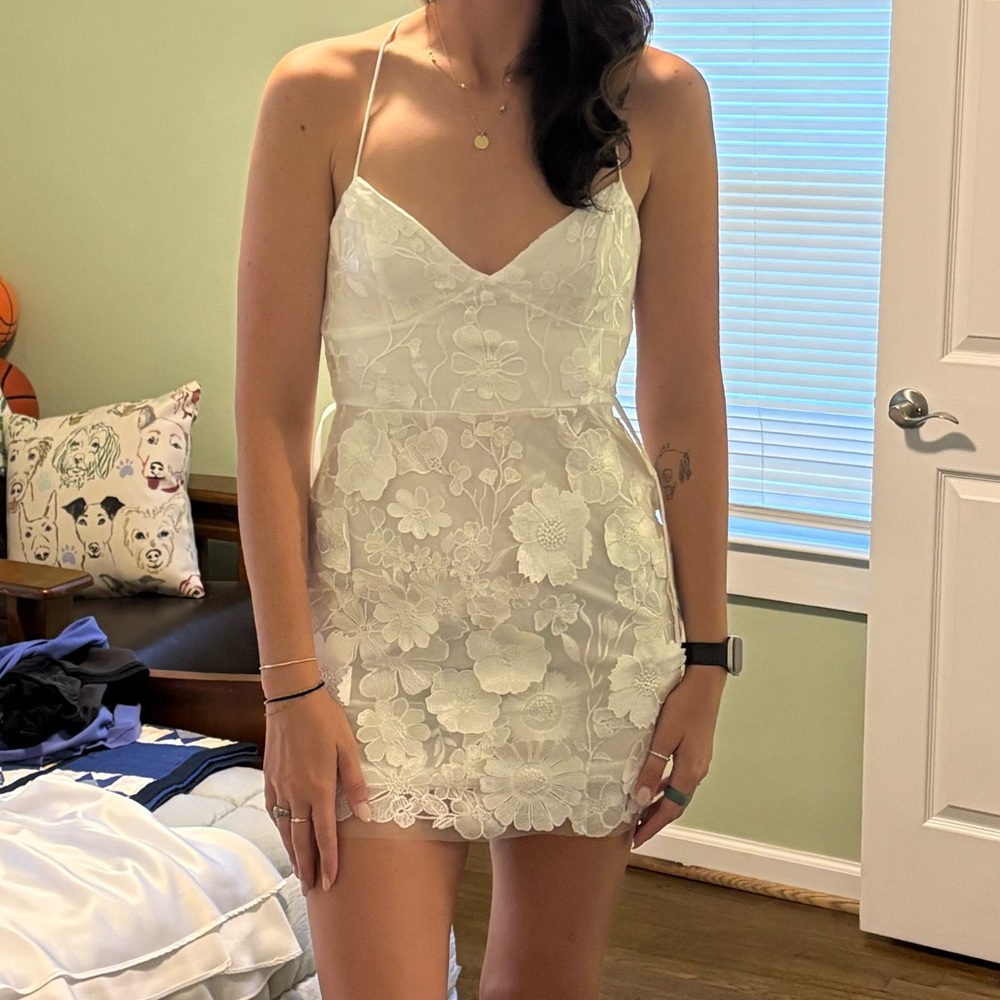 White Floral Lace Mini Dress